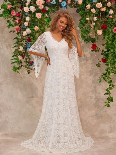 Lace V-Neck Floor length Dress.