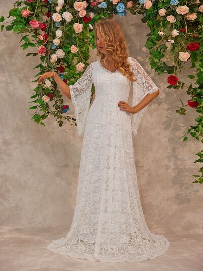 Lace V-Neck Floor length Dress.