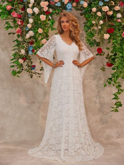 Lace V-Neck Floor length Dress.