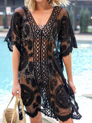 Lace V-Neck Half Sleeve Cover-Up.