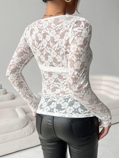 Lace V-Neck Long Sleeve Top.