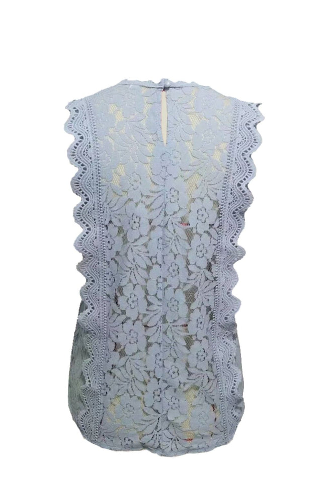 Lace V-neck tank top, solid color with lined front.
