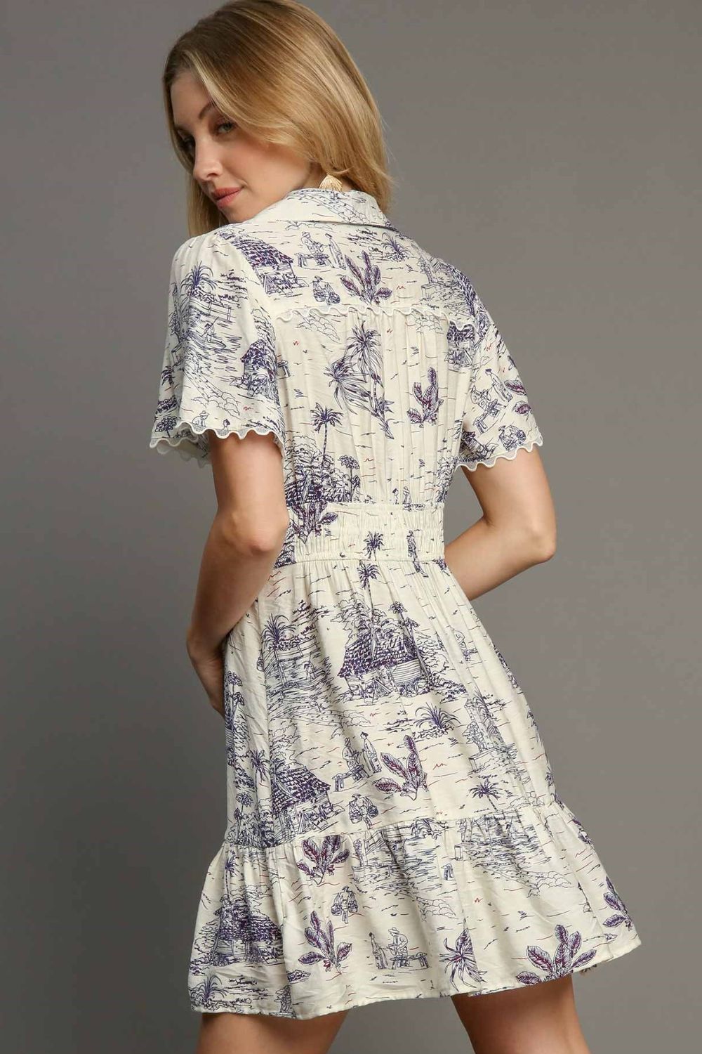 Umgee Plus Size Landscape Print Collared Mini Dress.
