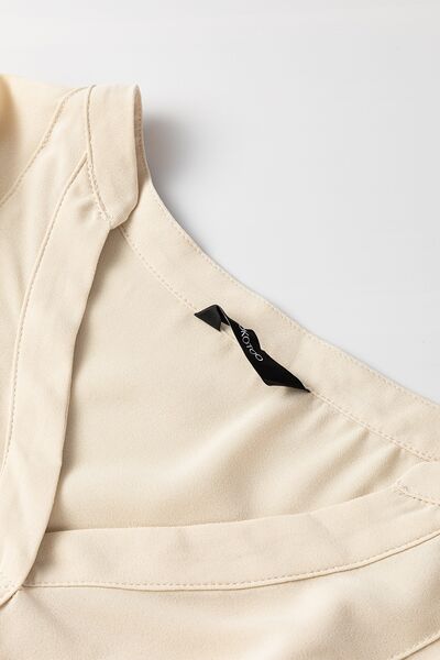 Lantern Sleeve Notched V Neck Ruched Blouse.