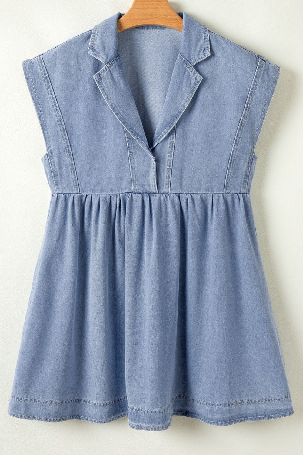 Lapel Neck Cap Sleeve Denim Babydoll Dress.