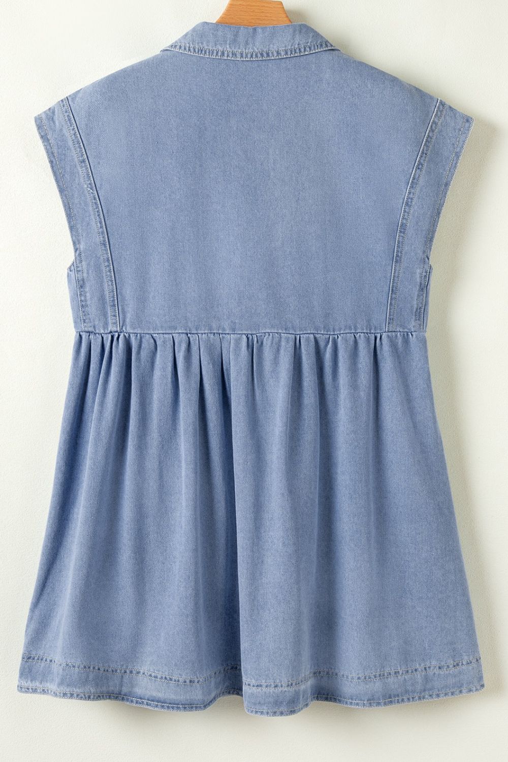 Lapel Neck Cap Sleeve Denim Babydoll Dress.