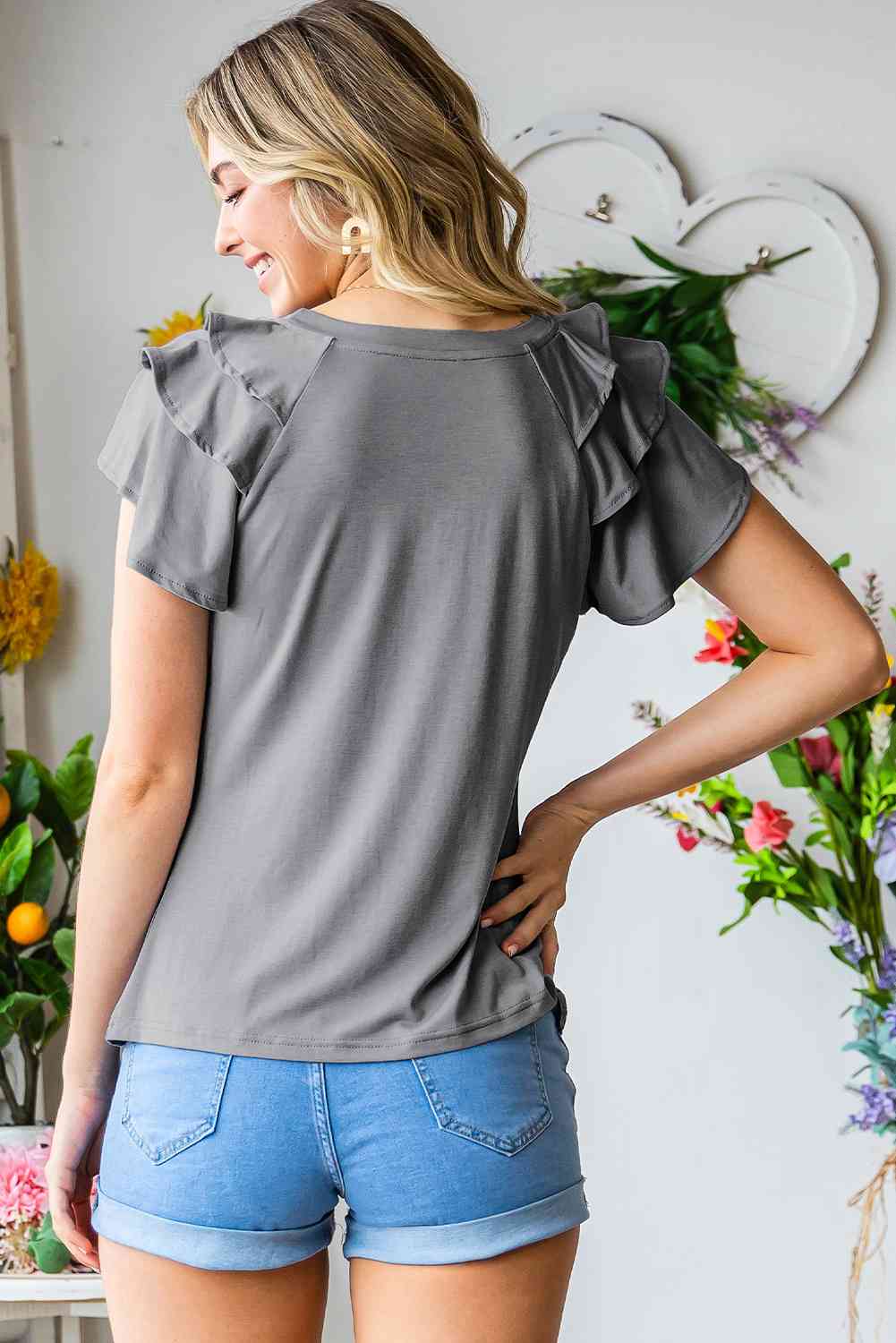 Layered Flutter Sleeve Round Neck Top.