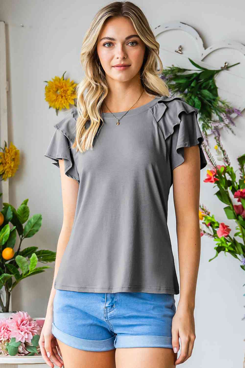 Layered Flutter Sleeve Round Neck Top.