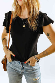 Layered Flutter Sleeve Round Neck Top.