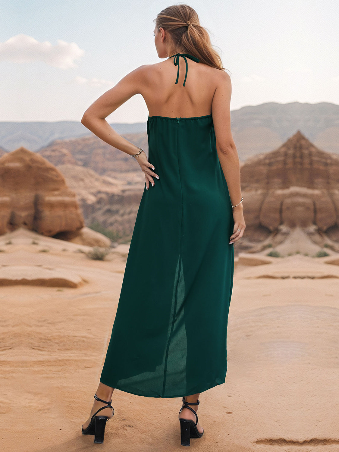 Layered Halter Neck Wide Leg Jumpsuit.
