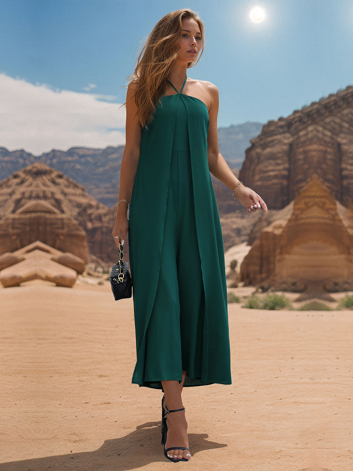 Tied Cutout Tube Wide Leg Jumpsuit.
