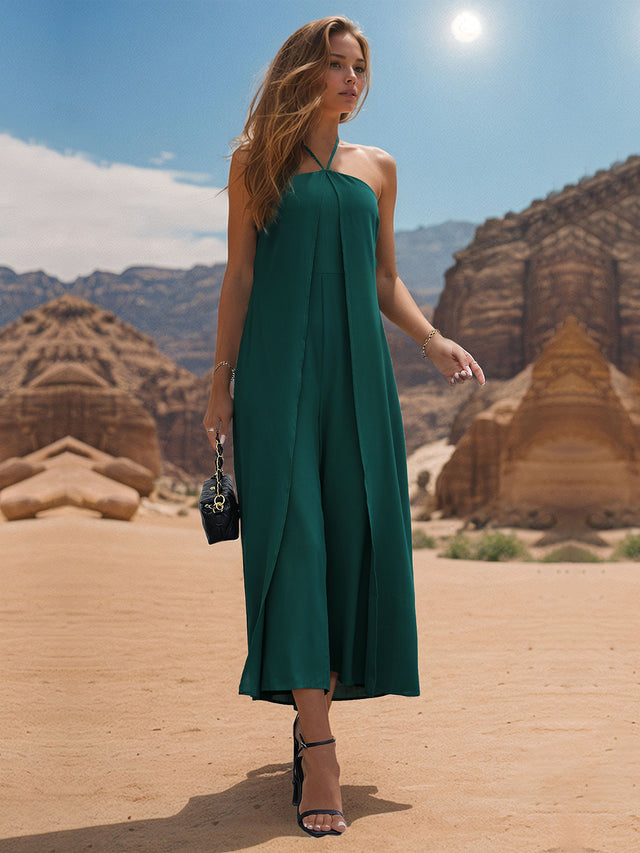 Tied Cutout Tube Wide Leg Jumpsuit.