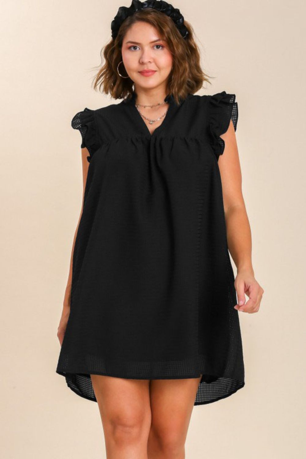 Umgee Plus Size Layered Ruffle Sleeve Mini Dress.