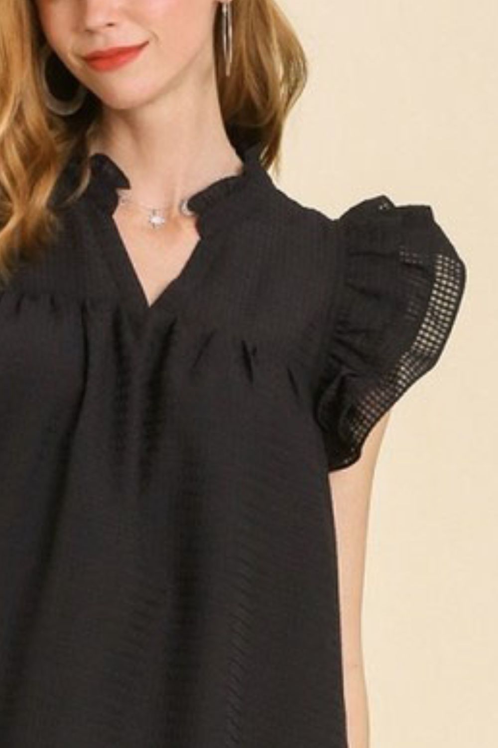 Umgee Plus Size Layered Ruffle Sleeve Mini Dress.