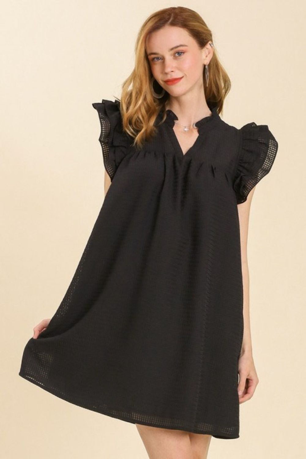 Umgee Plus Size Layered Ruffle Sleeve Mini Dress.