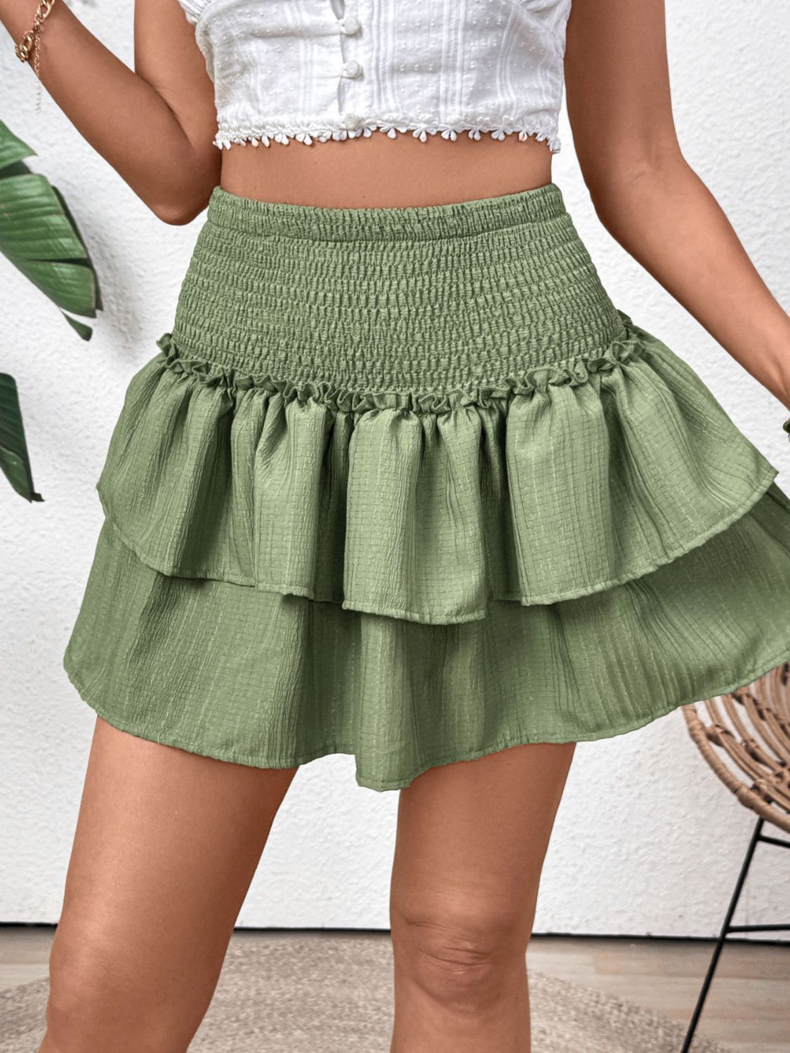 Perfee Layered Smocked Mini Skirt.