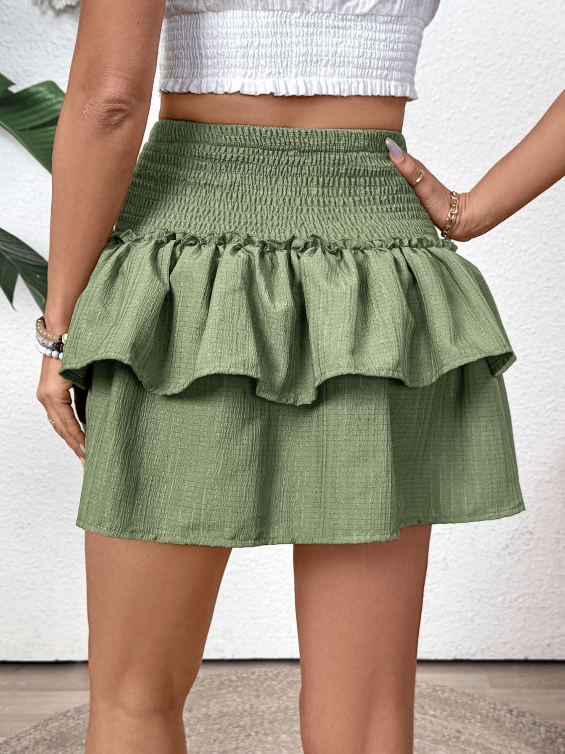Perfee Layered Smocked Mini Skirt.