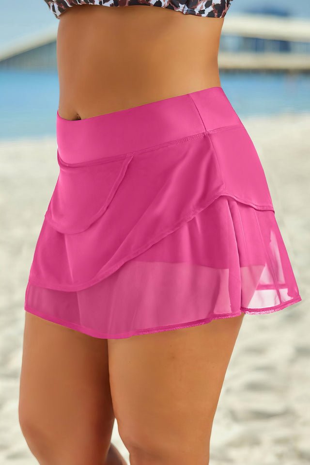 Women's Layered Swim Skirt in Pink. Modest, stylish swimwear. Comfortable fit.