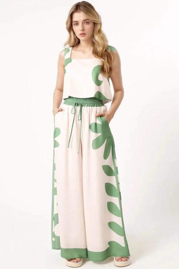 Leaf Print Tank Top and Pants Set.