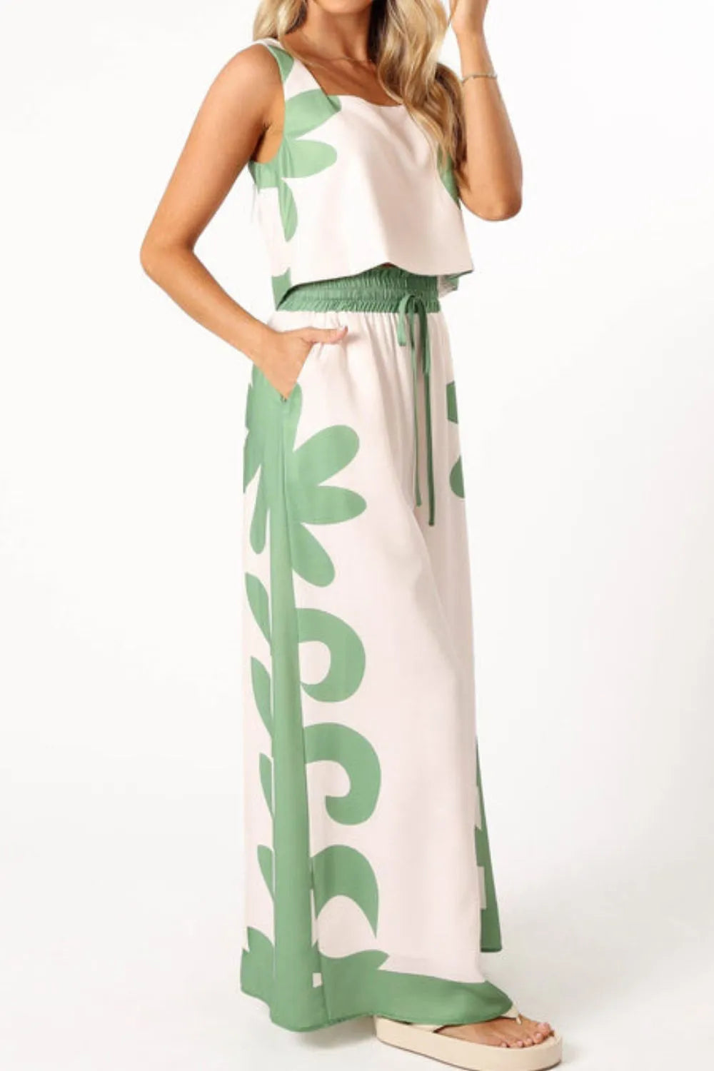 Leaf Print Tank Top and Pants Set.