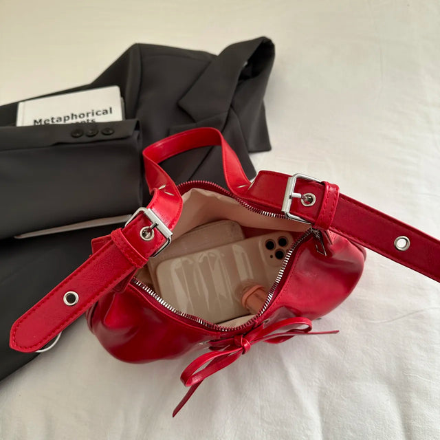 Small PU leather lace-up detail shoulder bag.