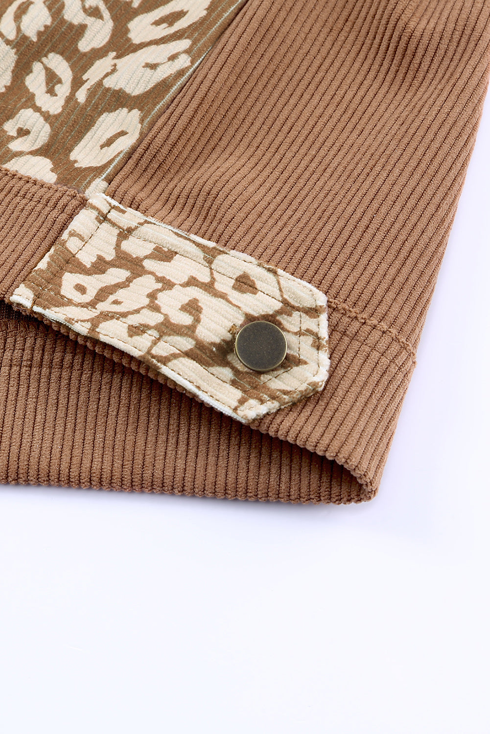Leopard print button-up drop shoulder jacket with pockets.