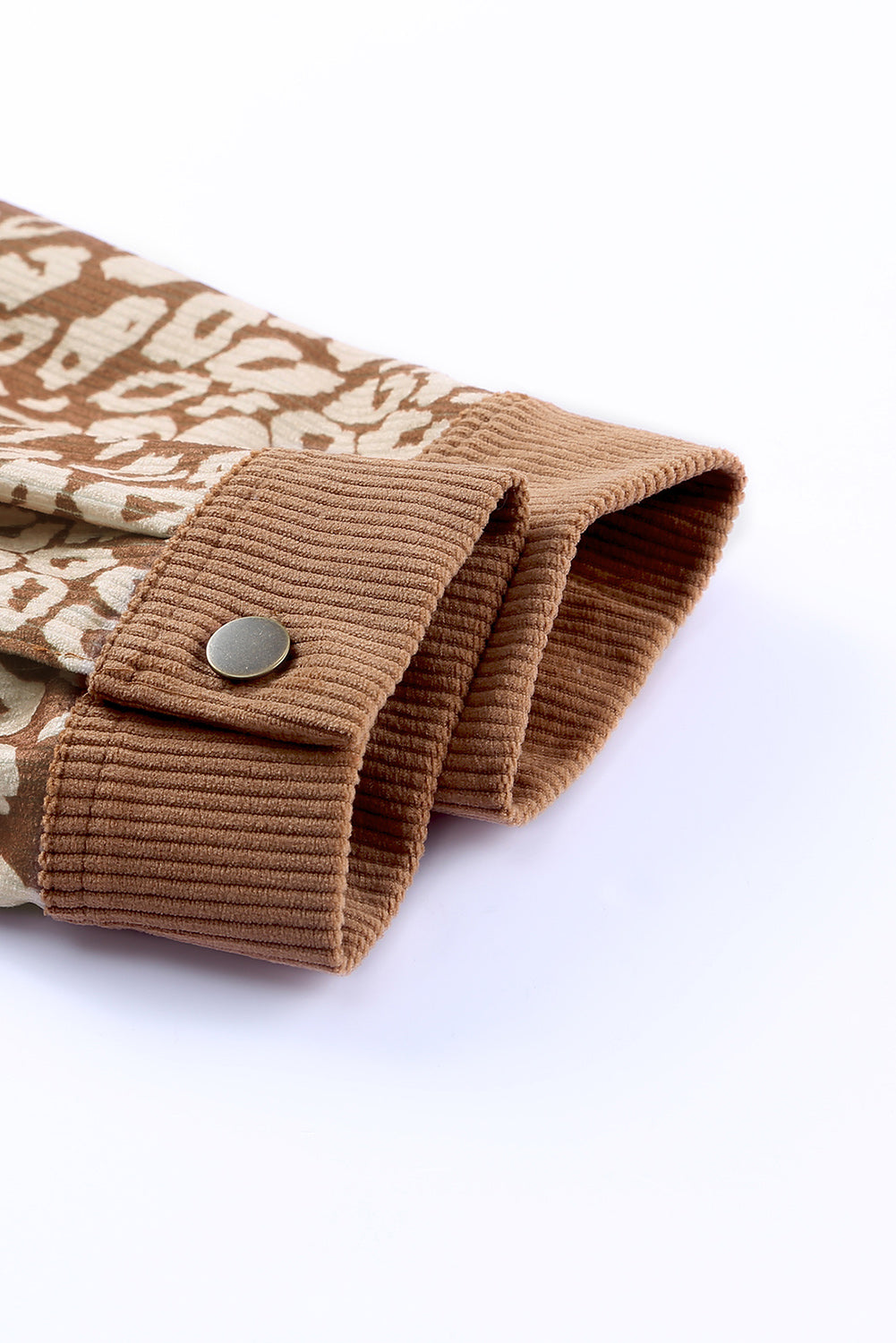 Leopard print button-up drop shoulder jacket with pockets.
