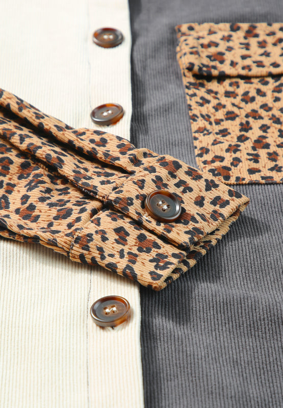 Leopard button up drop shoulder jacket with pockets.