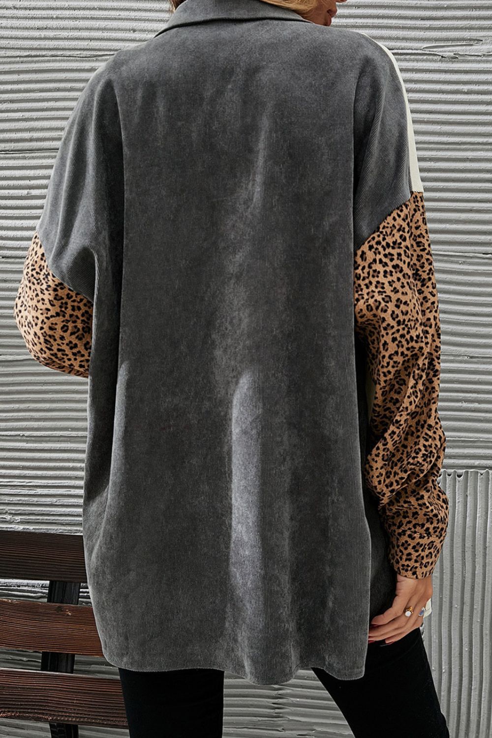 Leopard button up drop shoulder jacket with pockets.