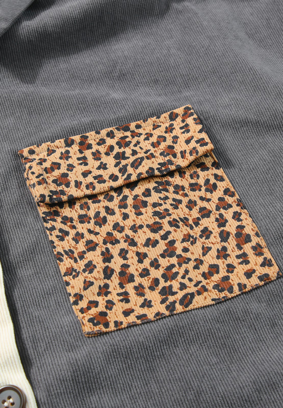Leopard button up drop shoulder jacket with pockets.