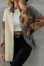 Leopard button up drop shoulder jacket with pockets.
