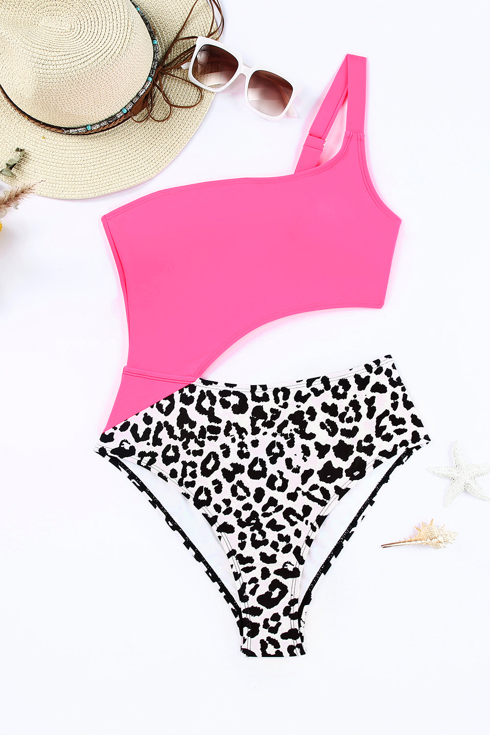 Leopard Cutout One-Shoulder One-Piece Swimsuit.