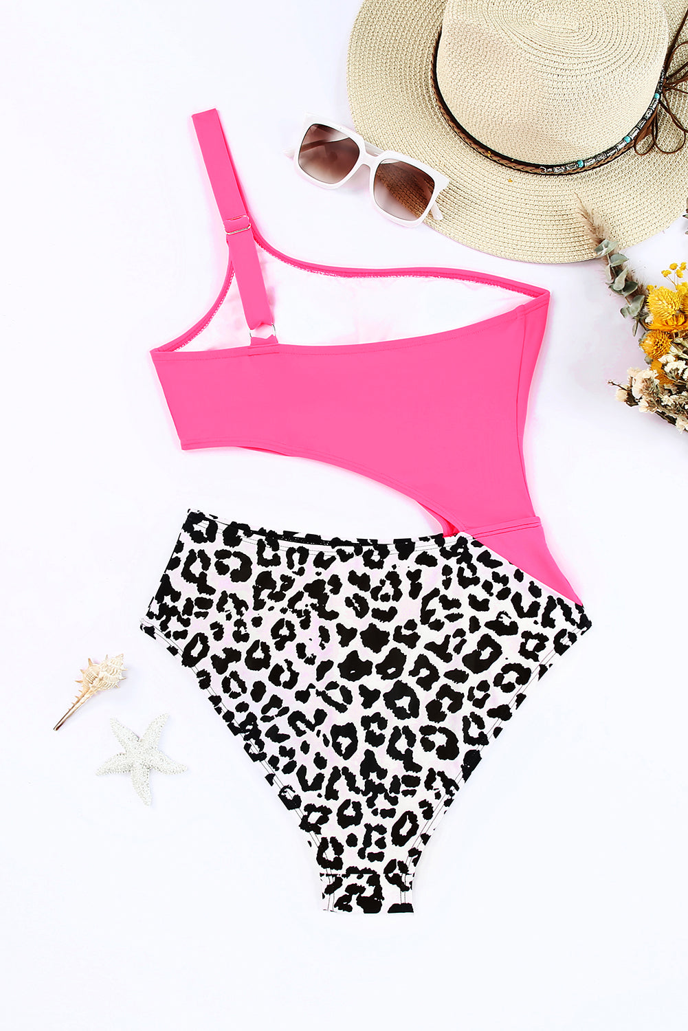 Leopard Cutout One-Shoulder One-Piece Swimsuit.