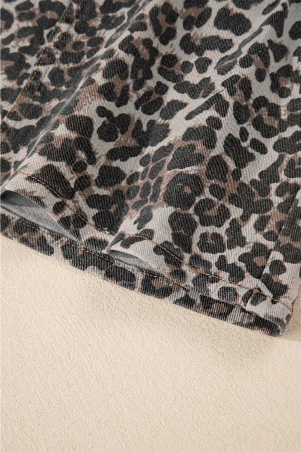 Leopard Denim Mini Skirt.