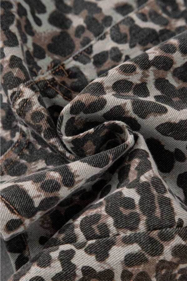 Leopard Denim Mini Skirt.