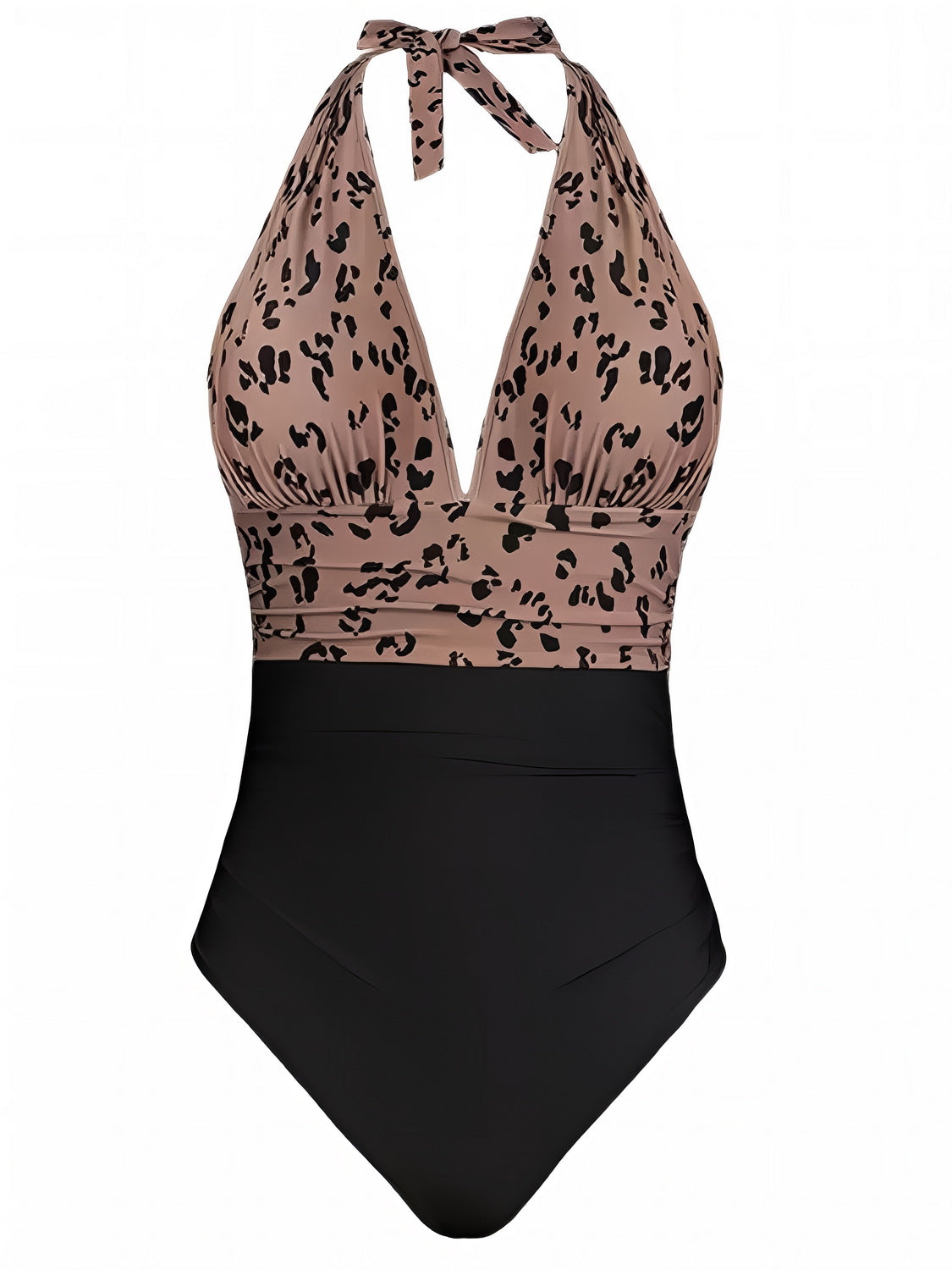 Leopard Halter Neck One-Piece Swimwear Plus Size