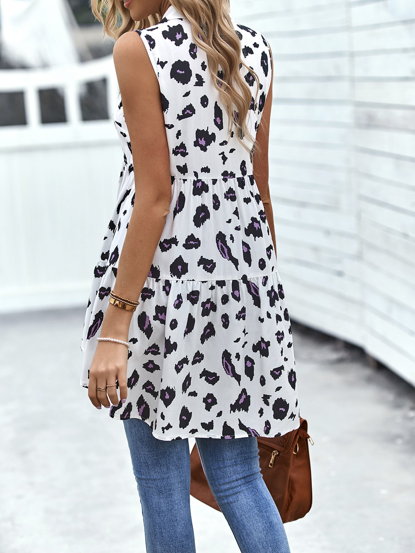 Devine Leopard High-Low Sleeveless Shirt.