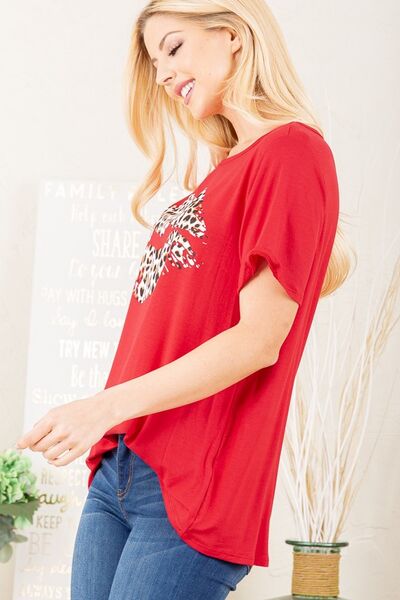 Leopard Lip Round Neck Short Sleeve T-Shirt Plus Size