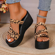 Leopard Open Toe Wedge Sandals