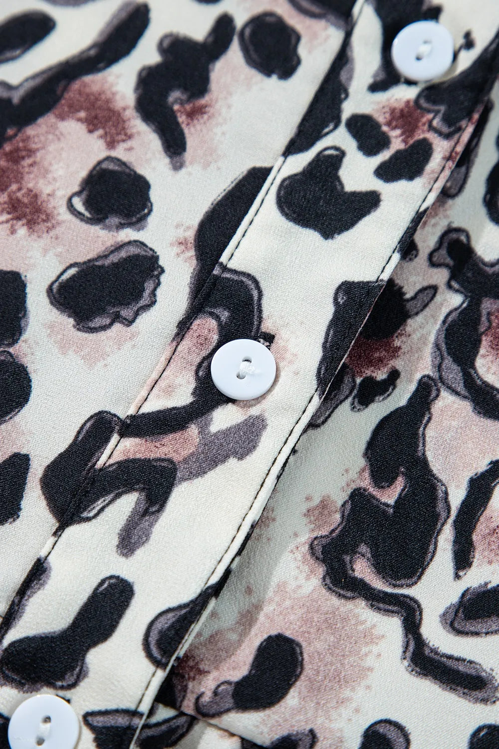 Leopard Print Buttoned Front 3/4 Sleeve Tiered Ruffled Hem Dress.