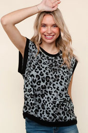 Leopard Print Dolman Cap Sleeve Knit Top