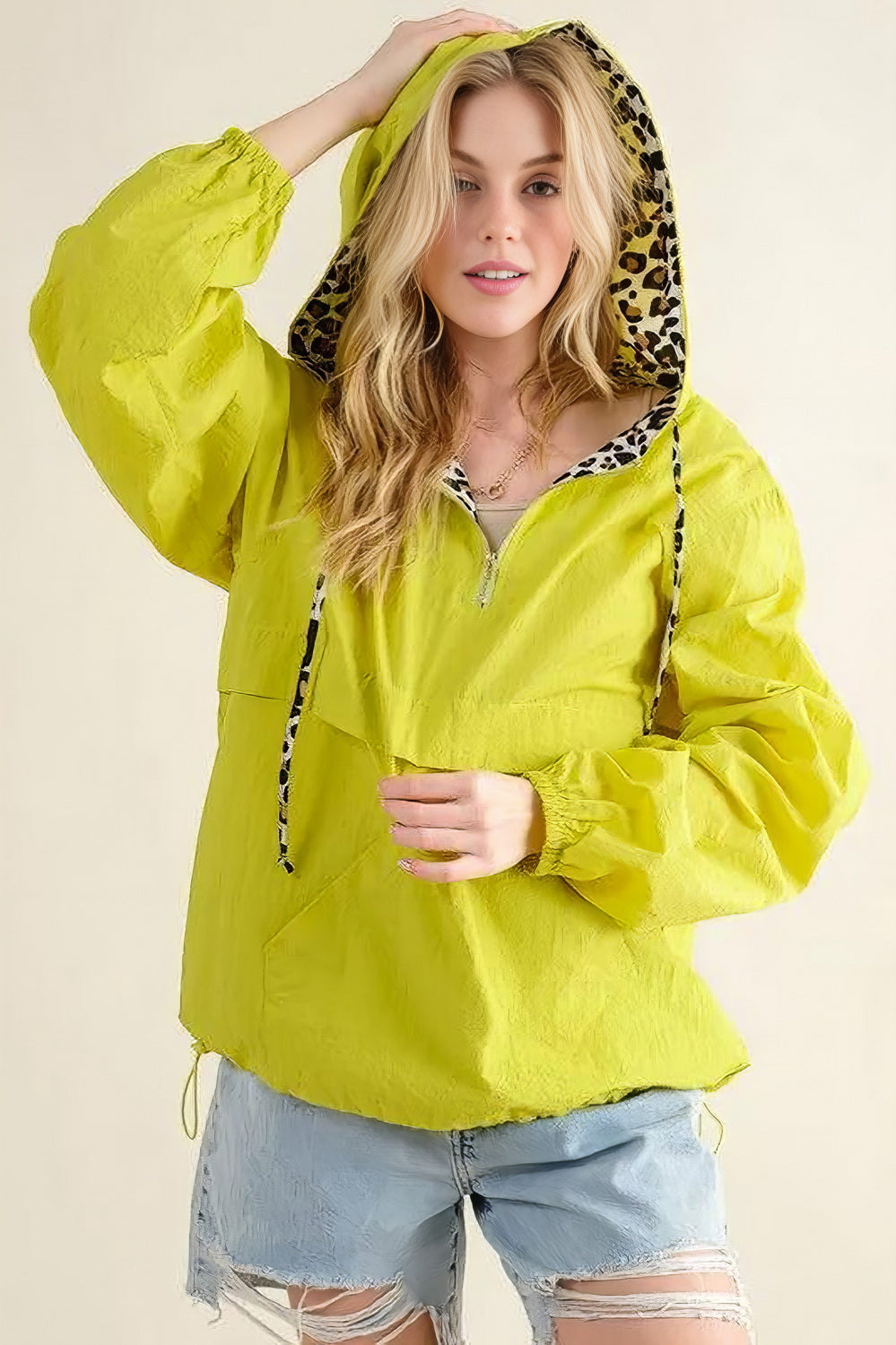 Leopard Print Hoodie Zipper Up Pocket Windbreaker