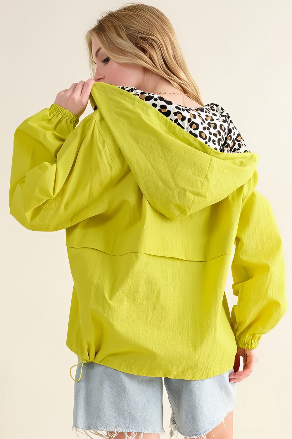 Leopard Print Hoodie Zipper Up Pocket Windbreaker