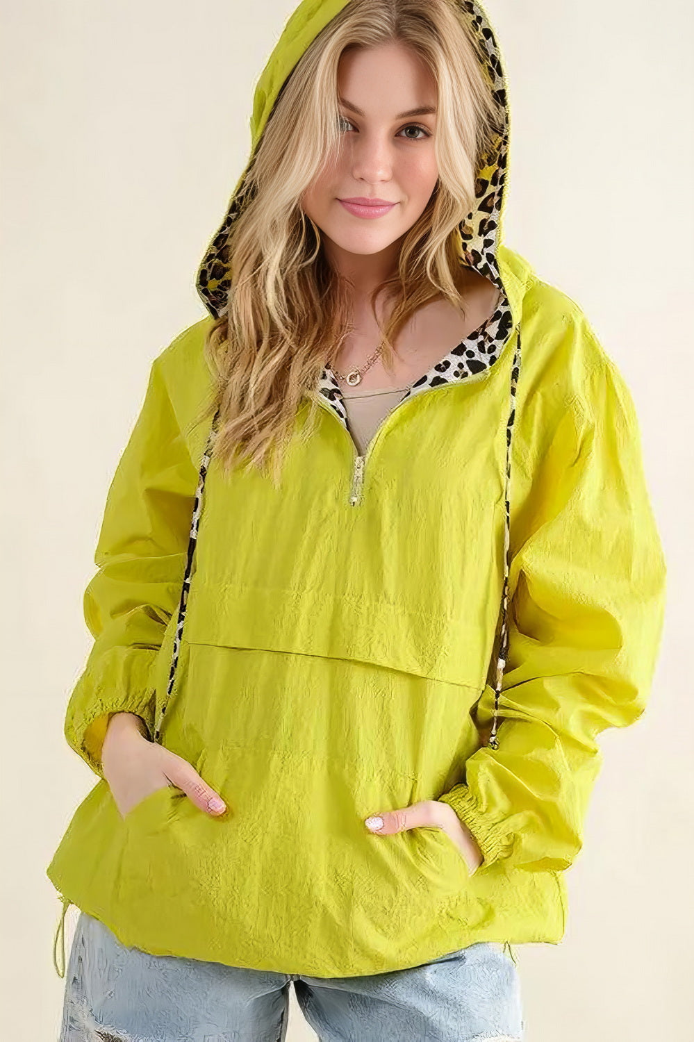 Leopard Print Hoodie Zipper Up Pocket Windbreaker