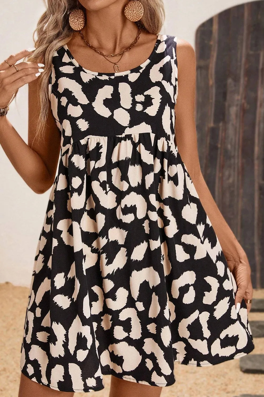 Leopard Print Sleeveless Summer Mini Dress.