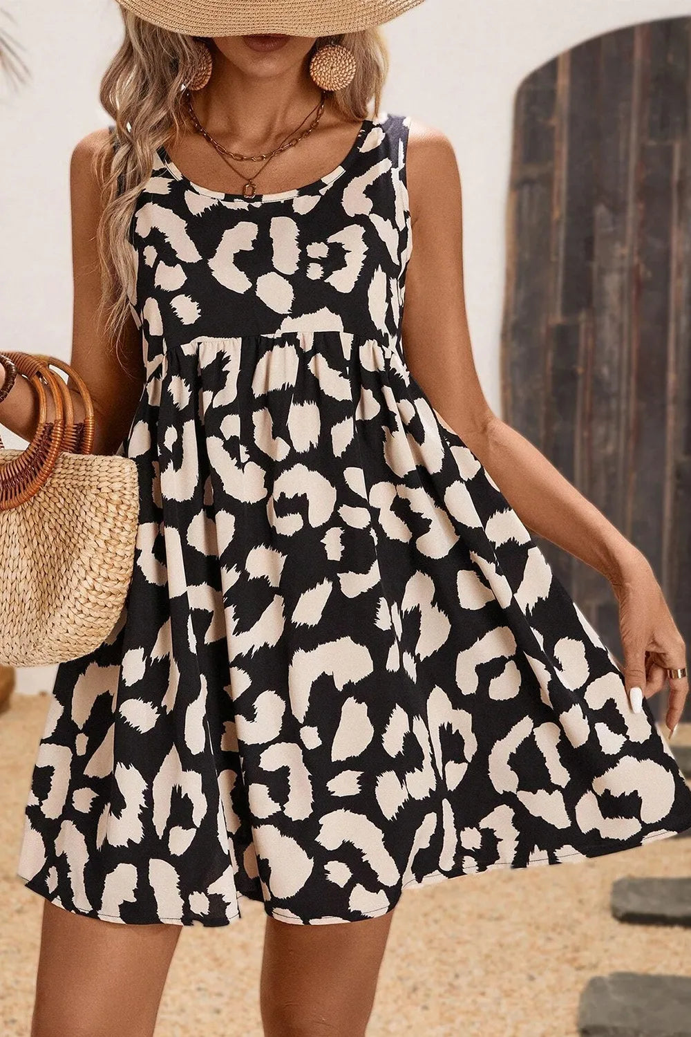 Leopard Print Sleeveless Summer Mini Dress.