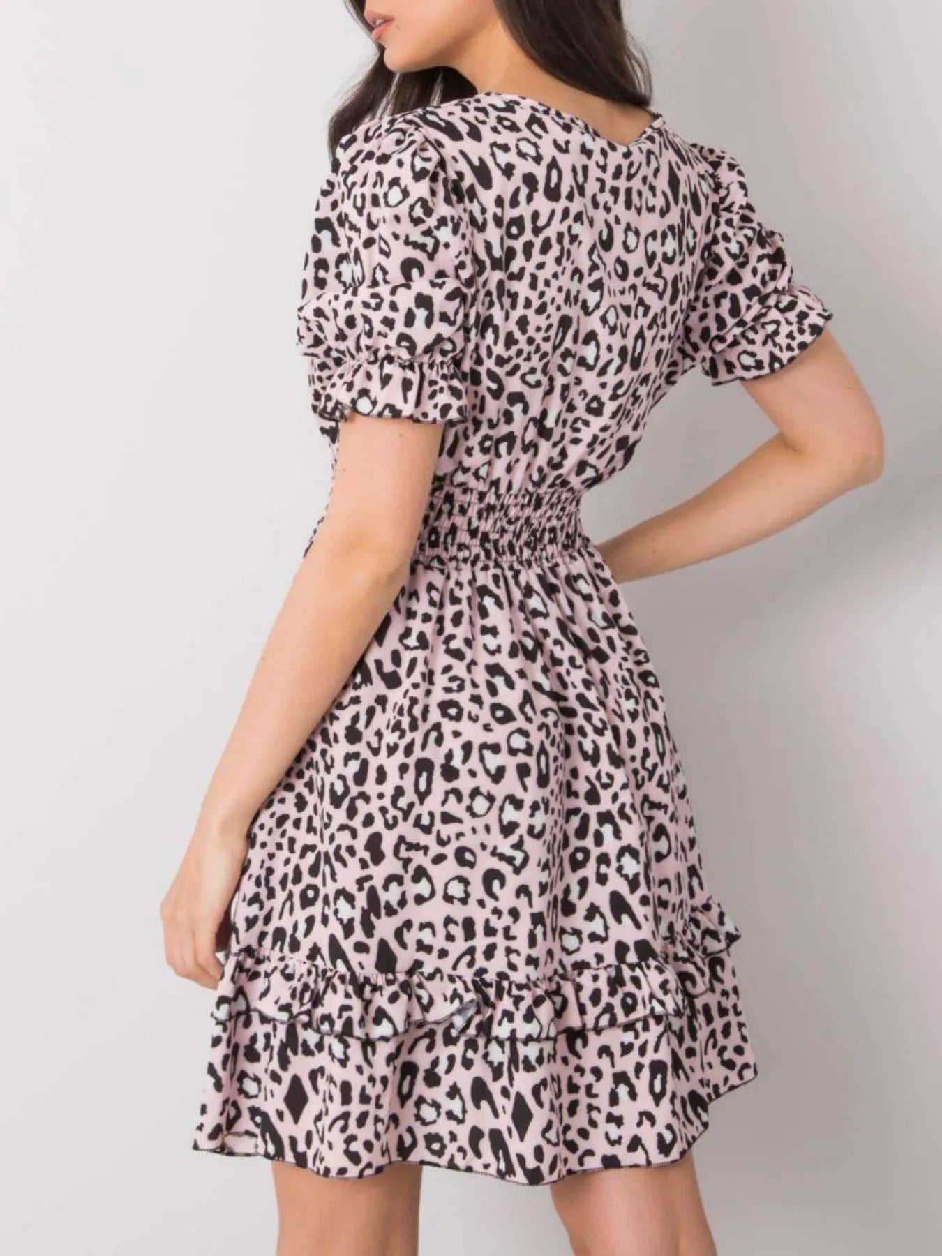 Leopard Print Tie Front Short Sleeve Mini Dress.