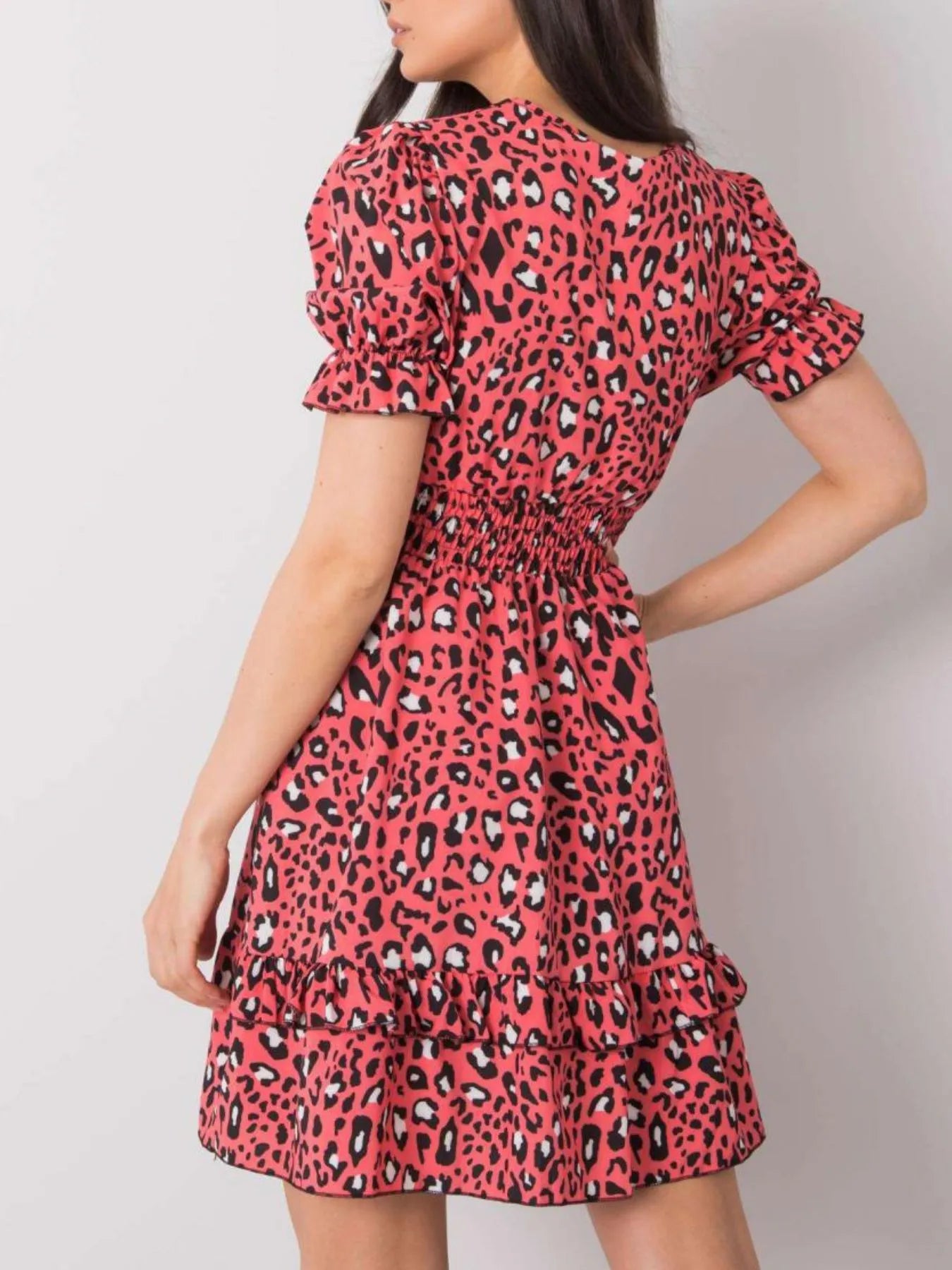 Leopard Print Tie Front Short Sleeve Mini Dress.