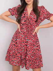 Leopard Print Tie Front Short Sleeve Mini Dress.