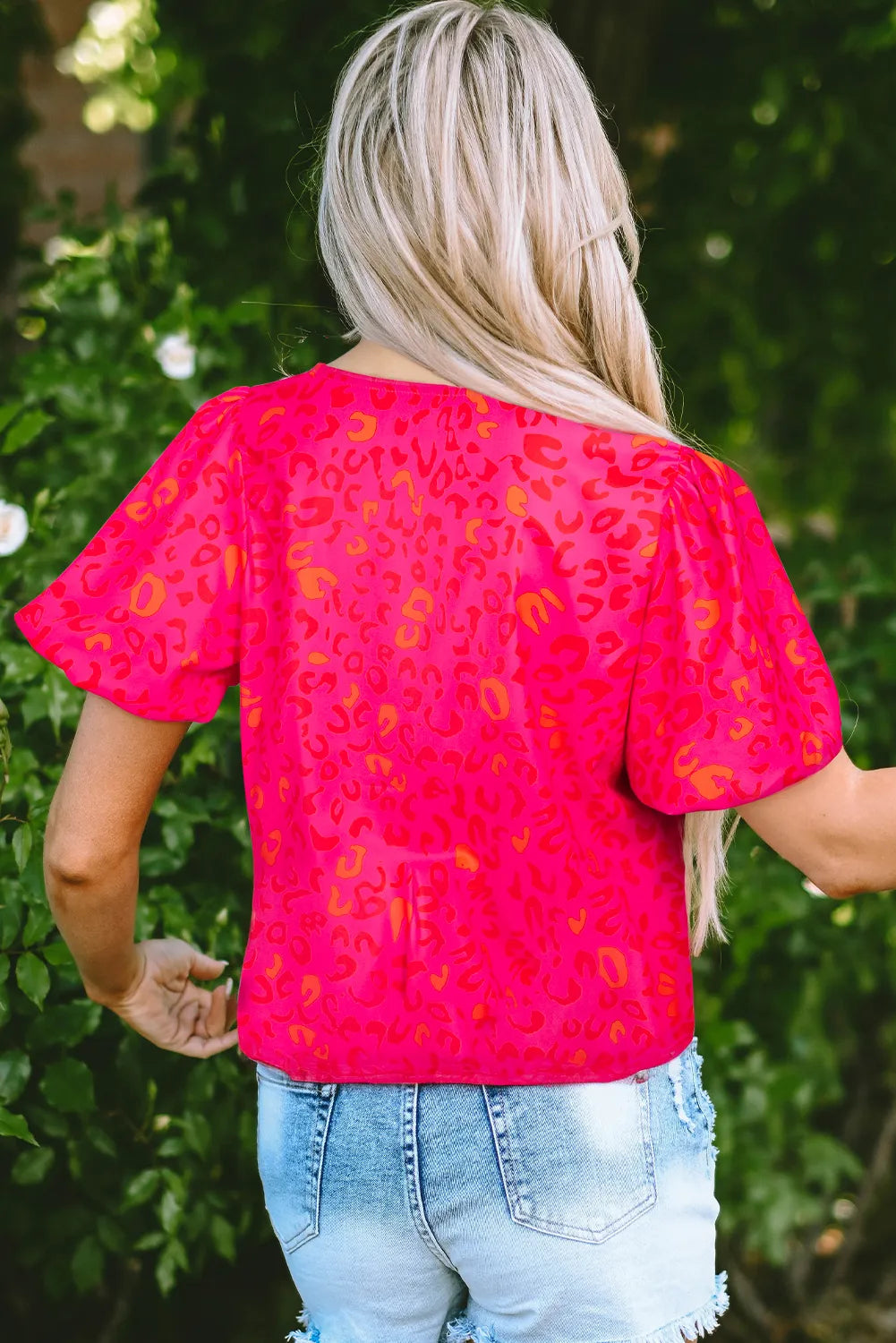 Leopard Round Neck Short Sleeve Blouse.